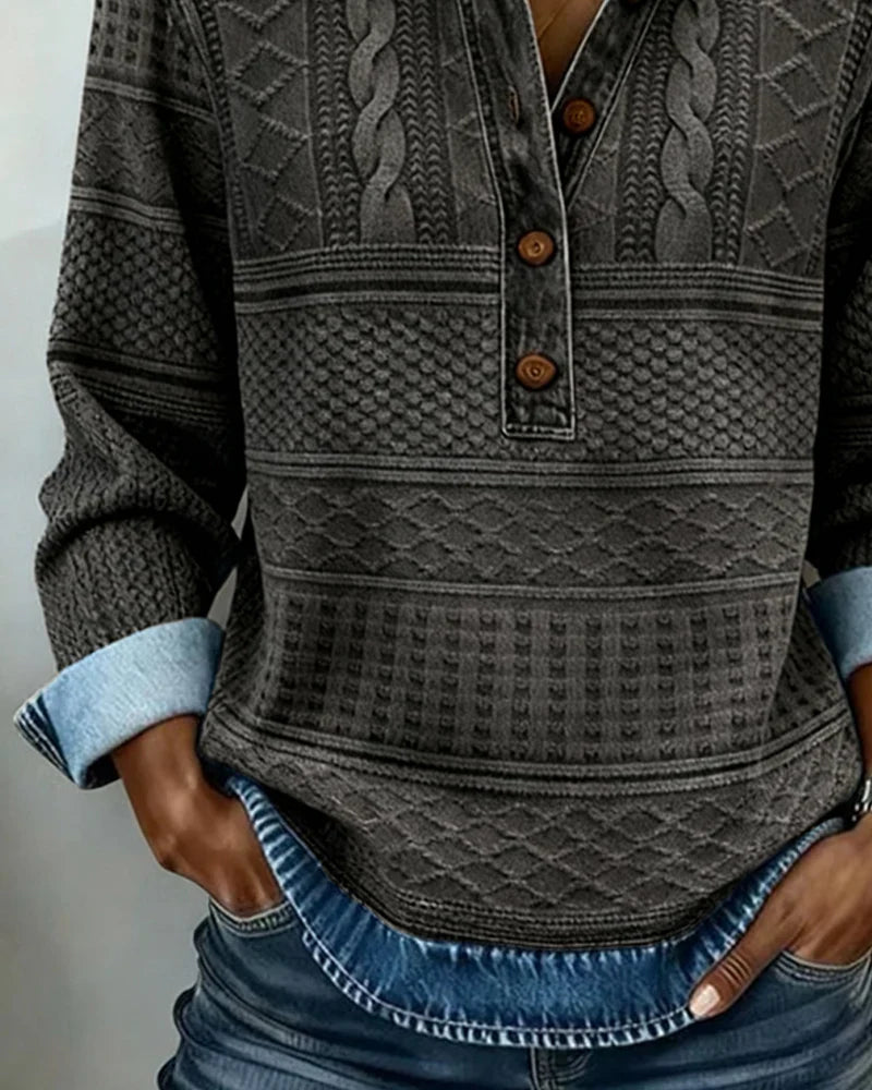Melkorka – Modisches Halbknopf-Sweatshirt mit Klappe