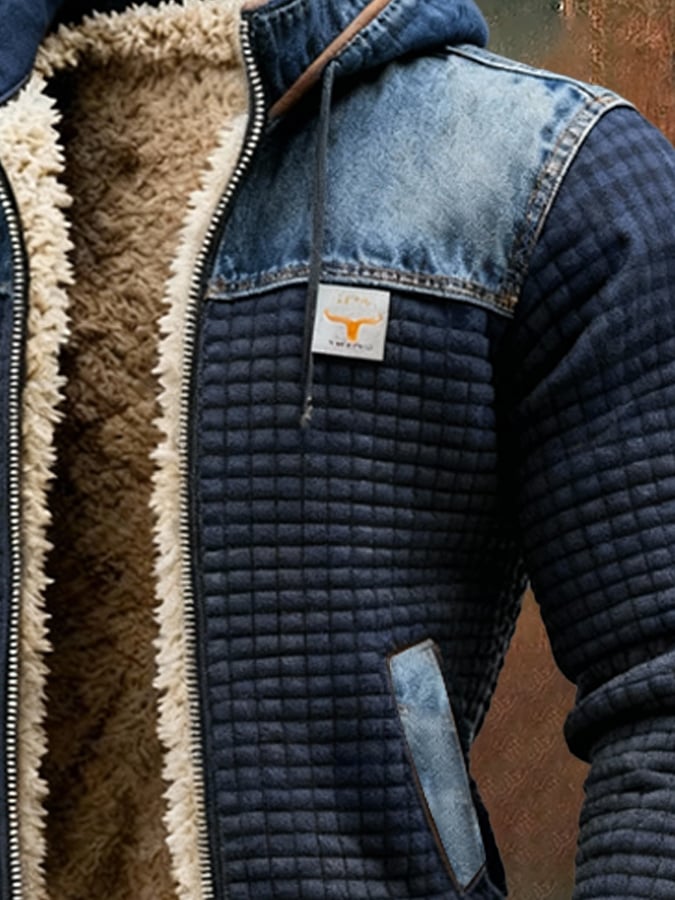 DONJACK-JACKE GESTEPPT IN MARINEBLAU MIT DENIM-DETAILS