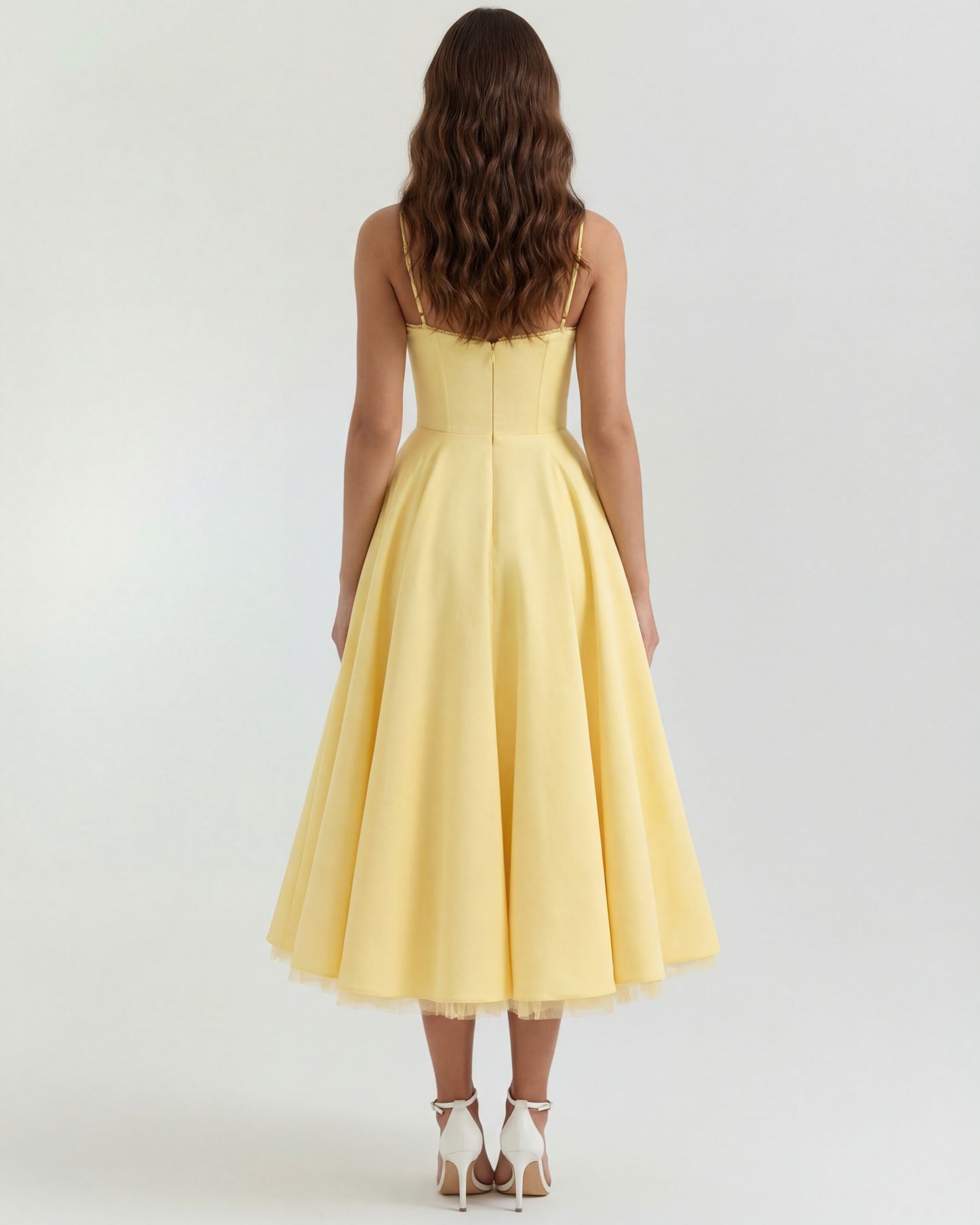 Selene™ | Buttergelbes Midikleid mit Tülllagen und geheimen Taschen