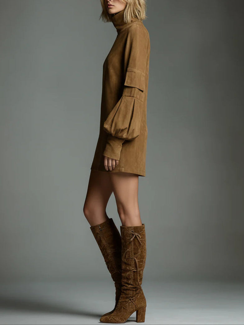 Livia ❘ Oversized Mini-Kleid aus Wildleder mit Rollkragen
