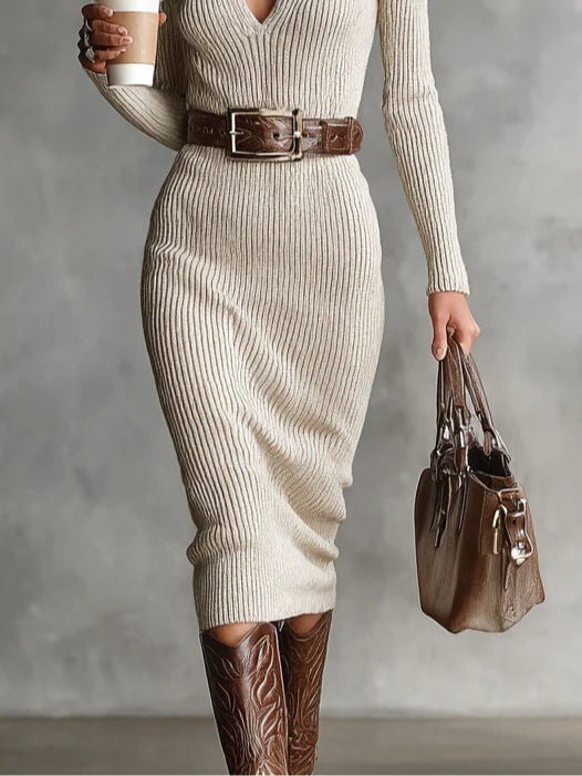 Julieta | Midi-Kleid mit langen Ärmeln und Gürtel