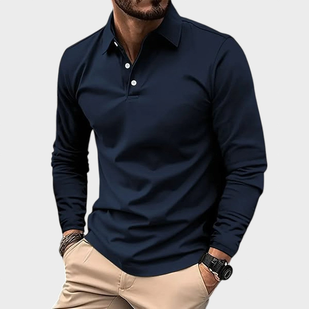 Guillermo™ | Marineblaues Langarm-Freizeitpolo
