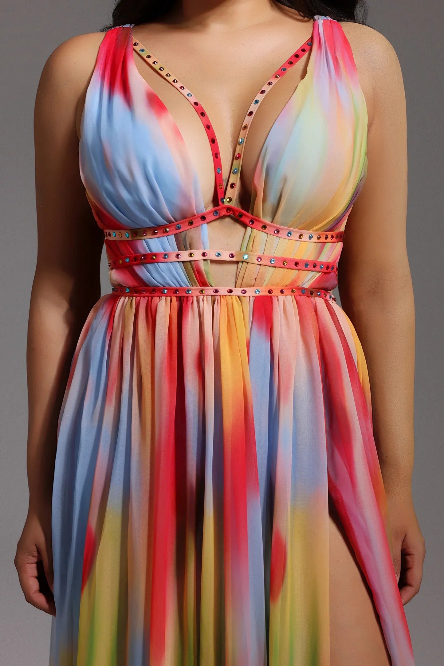 Lara™ | Elegantes, fließendes, mehrfarbiges Kleid