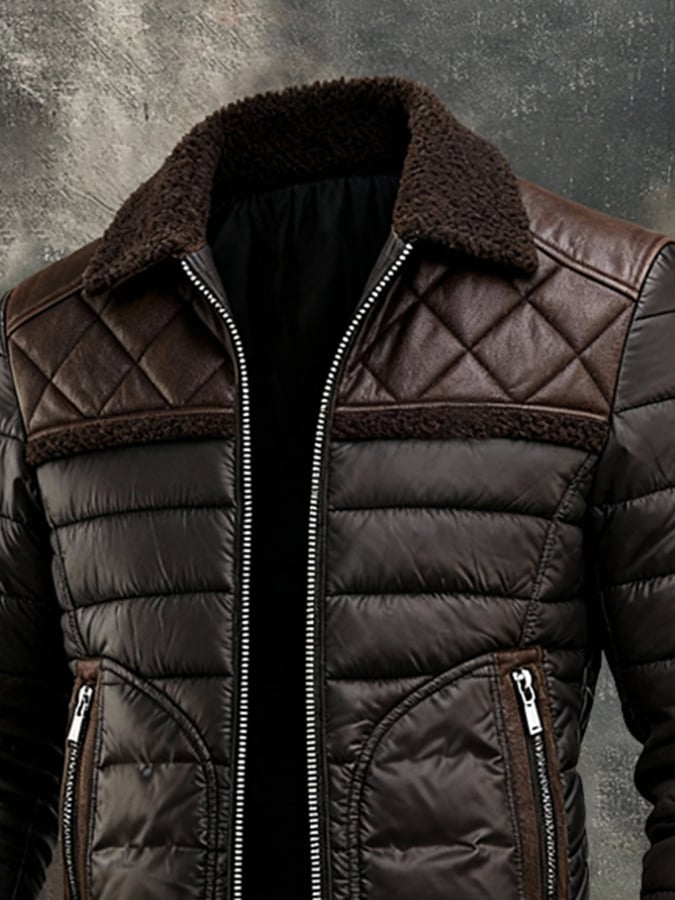 Dunkle Jacke mit warmem Sherpa-Kragen