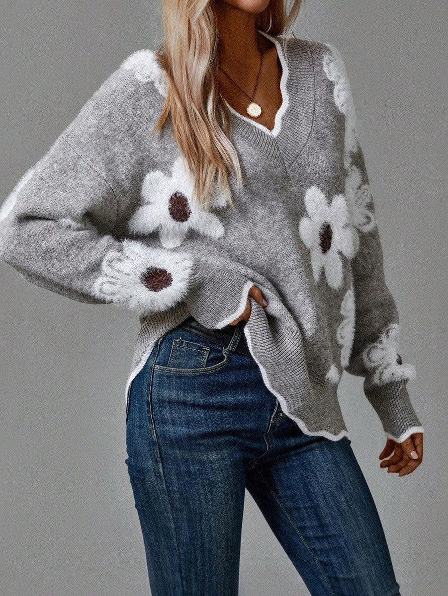PAULA | ELEGANTER FLORALER PULLOVER MIT V-AUSSCHNITT