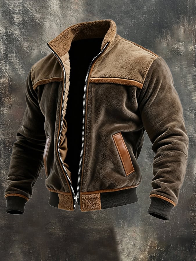 WARME SAMT- UND KUNSTLEDERJACKE MIT FLEECEFUTTER