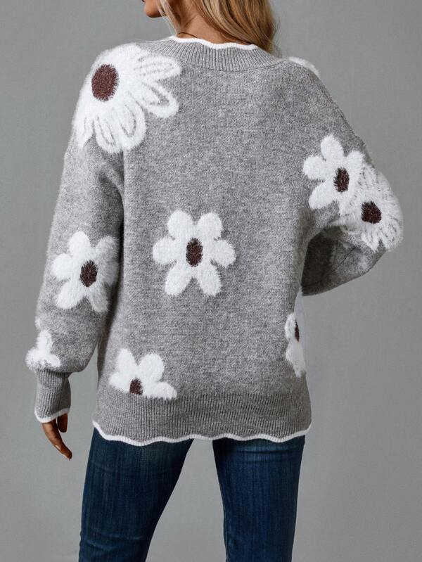 PAULA | ELEGANTER FLORALER PULLOVER MIT V-AUSSCHNITT
