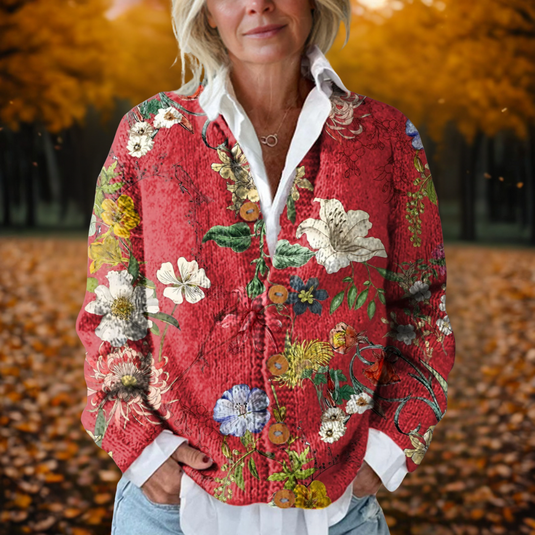 Sofía – Vintage Strickschal mit Blumenmuster