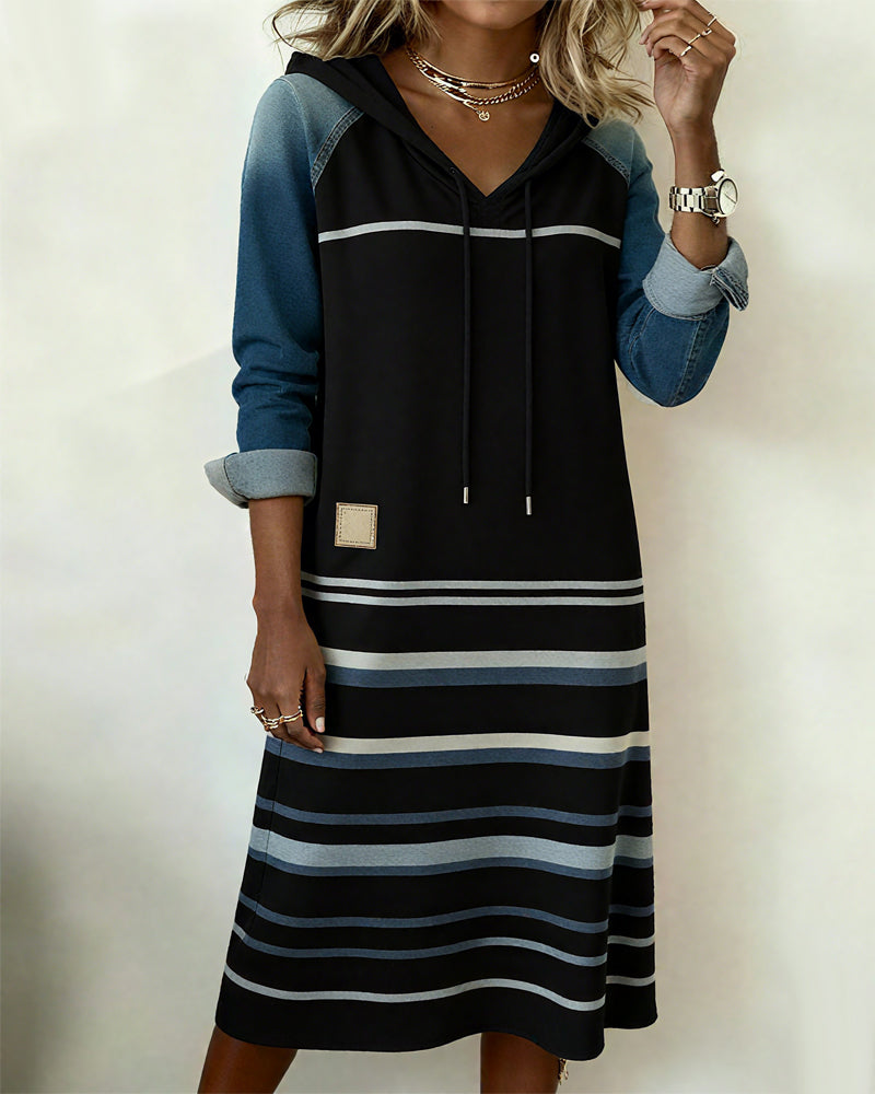 Camila | Gestreiftes Kapuzenkleid im Farbmix