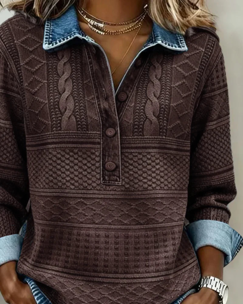 Isabel – Modisches Sweatshirt mit halber Knopfleiste und Klappe