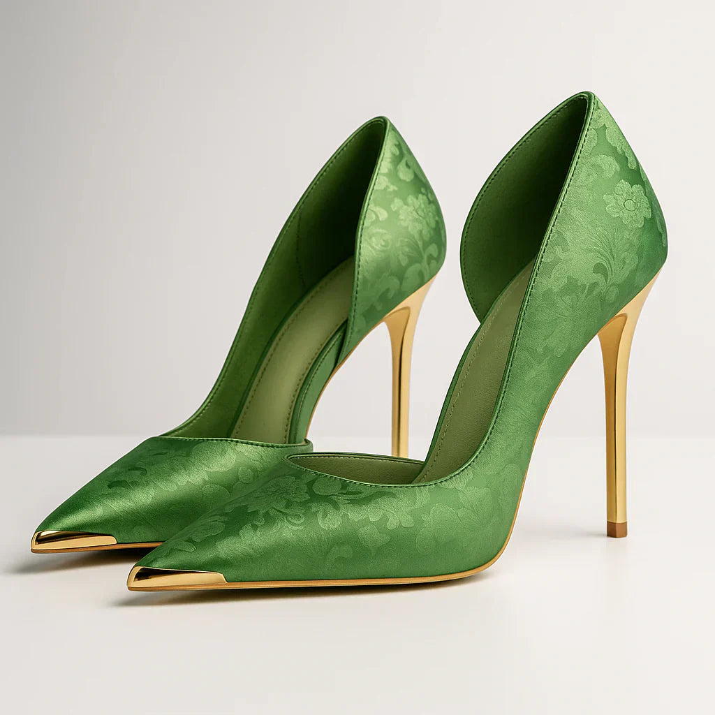 Grüner Éclat™ – Satin-Absätze mit Goldspitze