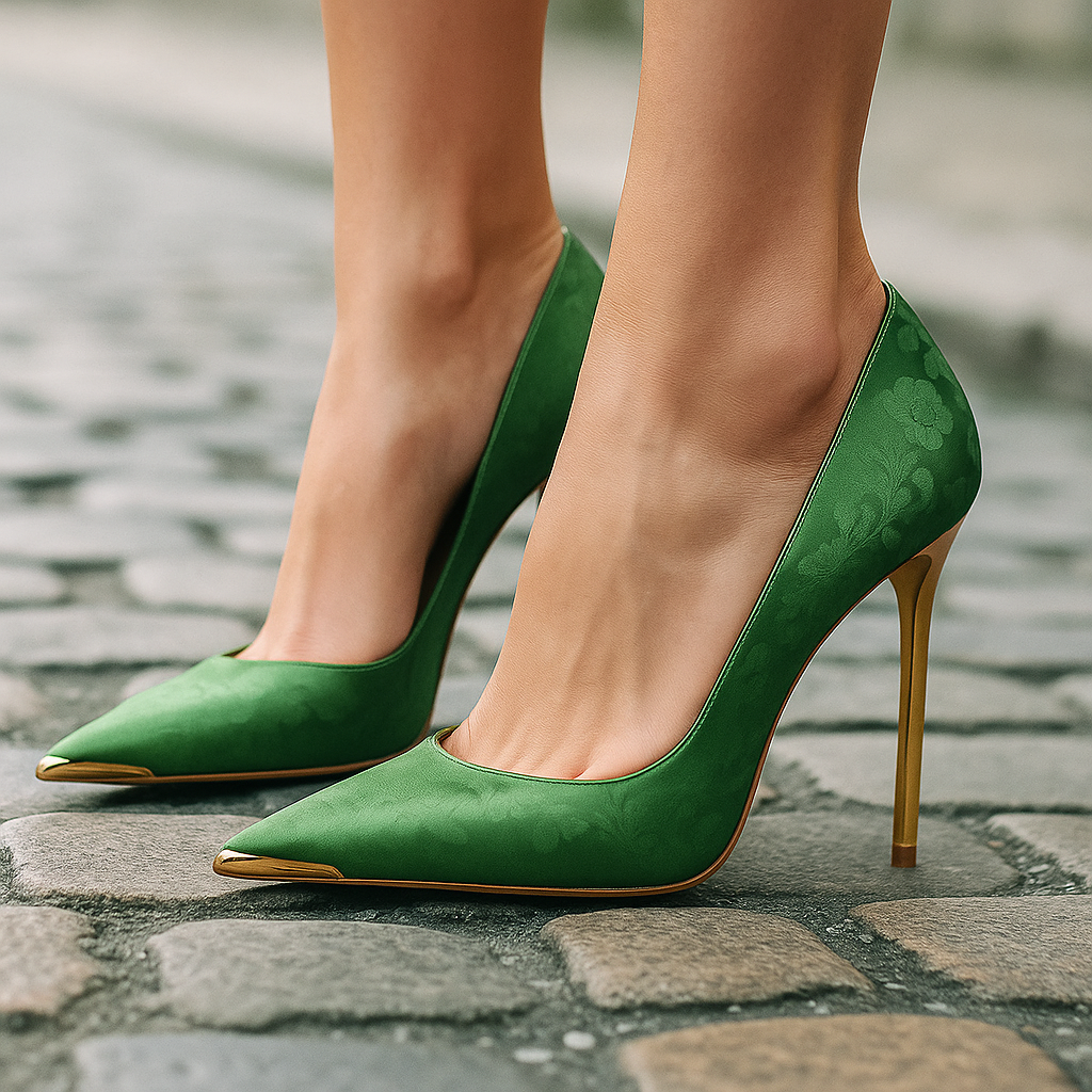 Grüner Éclat™ – Satin-Absätze mit Goldspitze