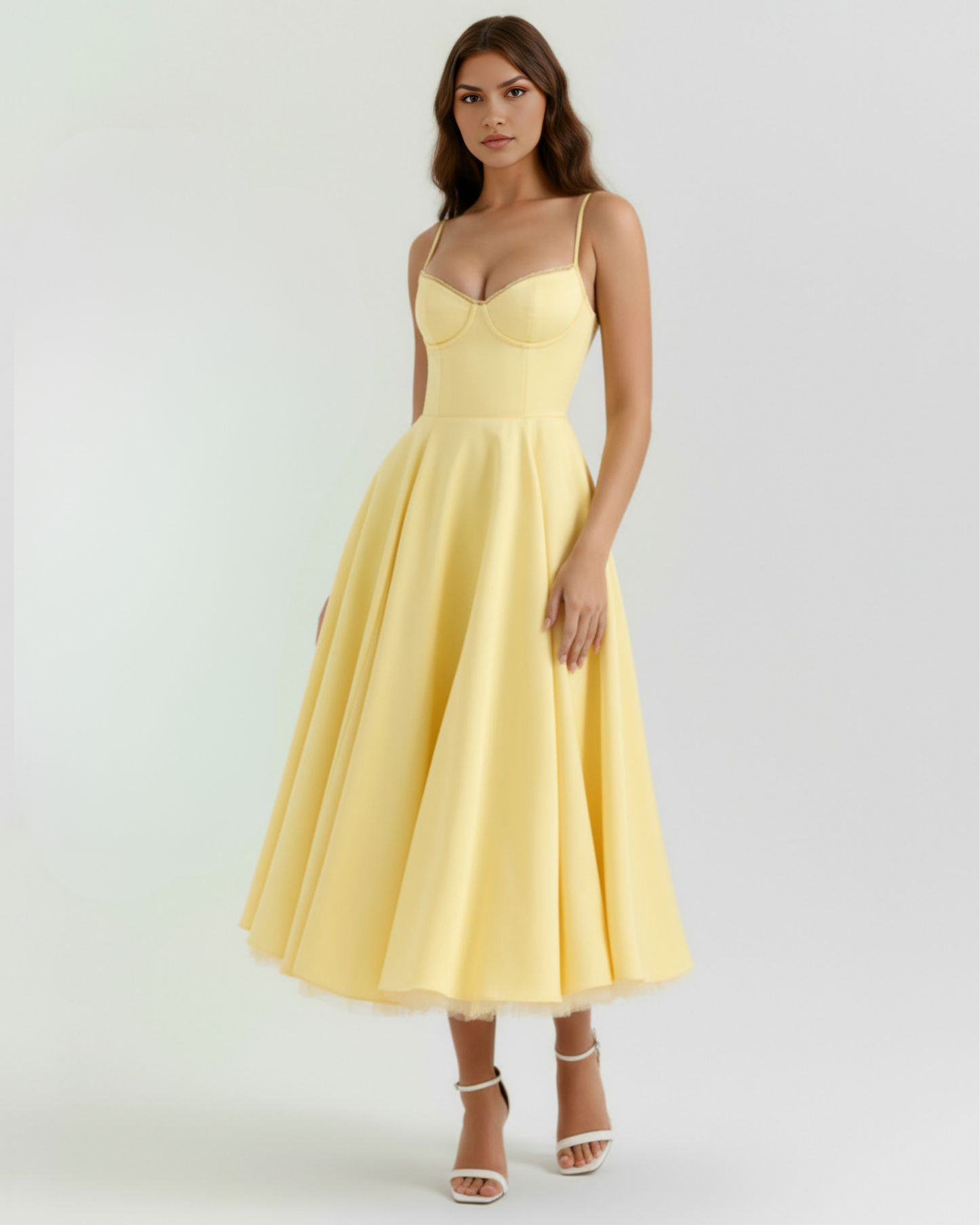 Selene™ | Buttergelbes Midikleid mit Tülllagen und geheimen Taschen