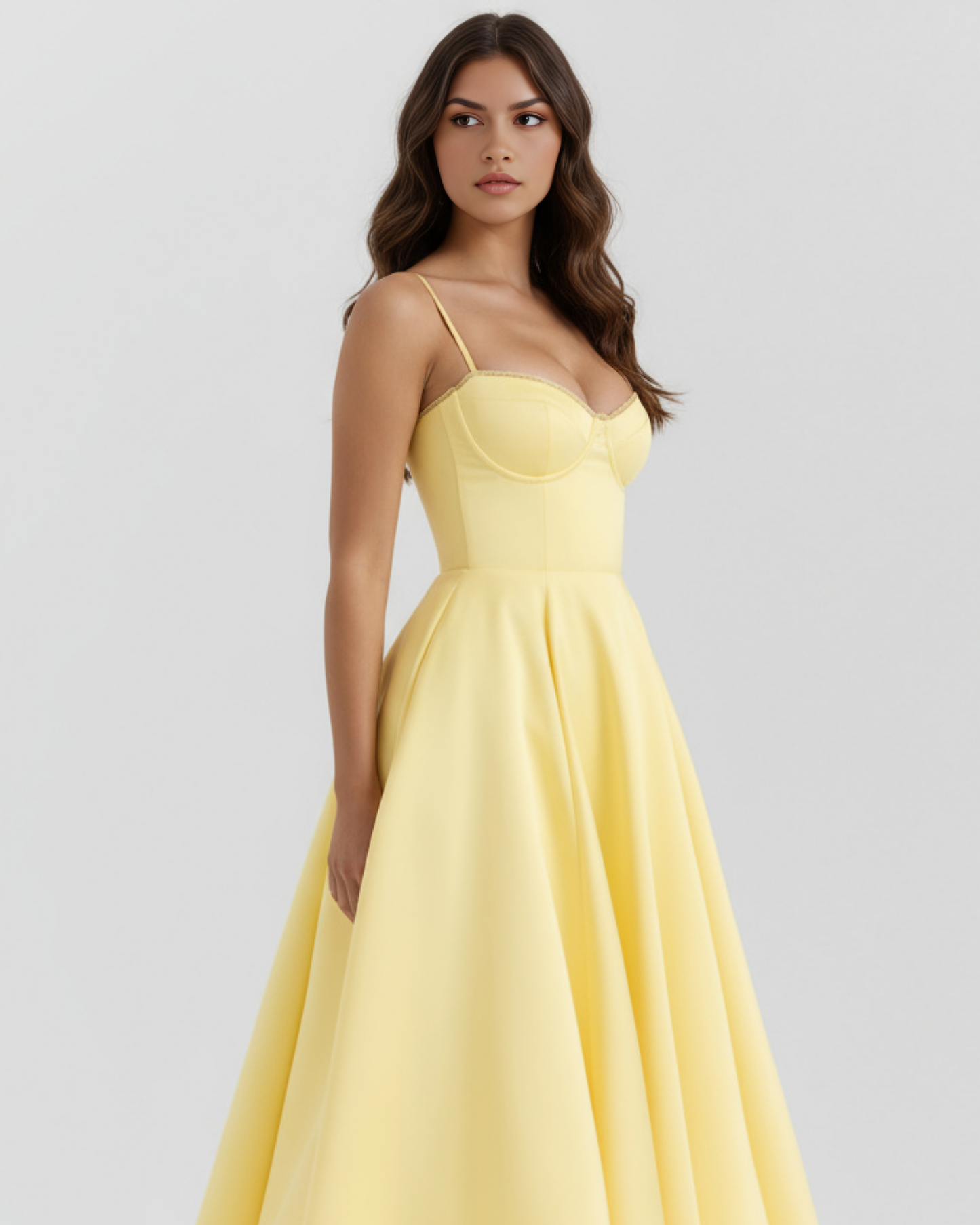 Selene™ | Buttergelbes Midikleid mit Tülllagen und geheimen Taschen