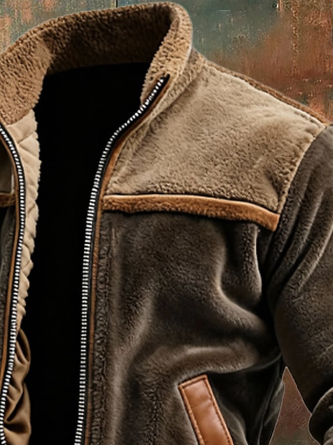 WARME SAMT- UND KUNSTLEDERJACKE MIT FLEECEFUTTER