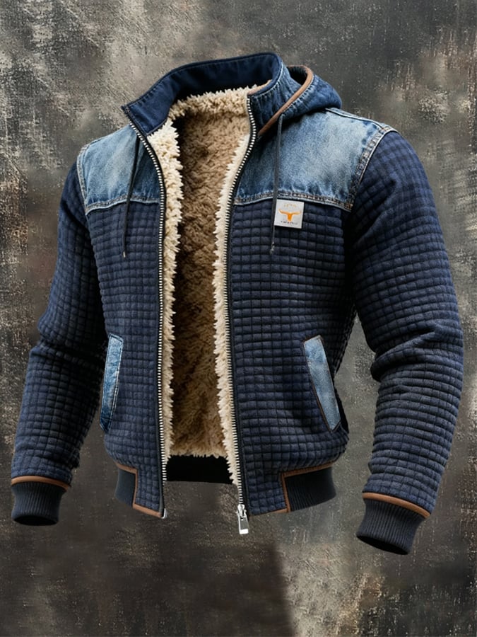 DONJACK-JACKE GESTEPPT IN MARINEBLAU MIT DENIM-DETAILS