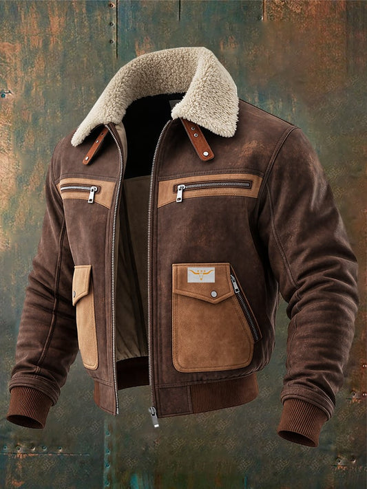 BOMBER DE SUEDE BRUIN CON CUELLO DE SHERPA CÁLIDO