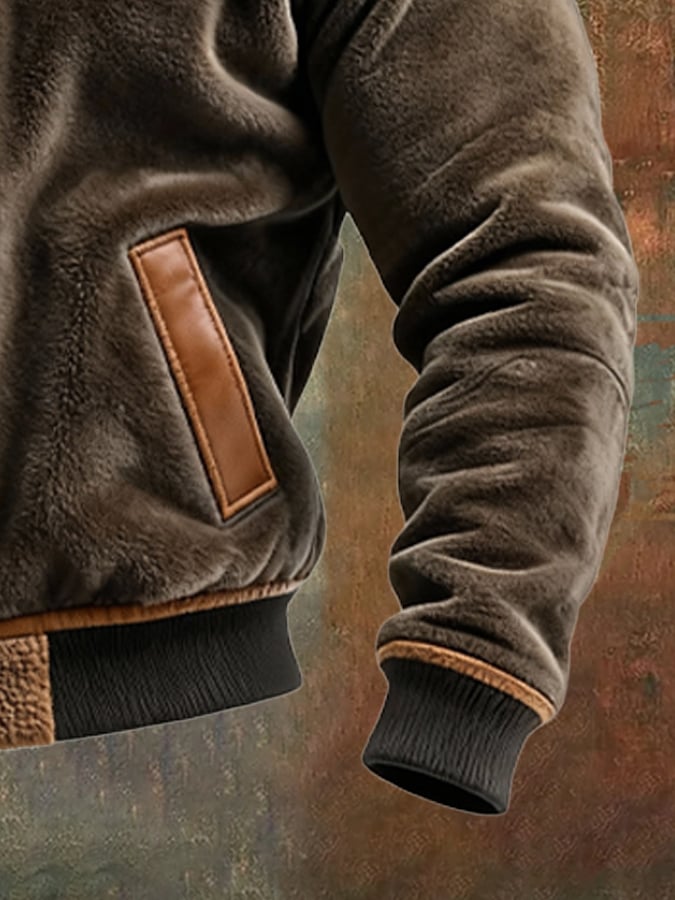 WARME SAMT- UND KUNSTLEDERJACKE MIT FLEECEFUTTER
