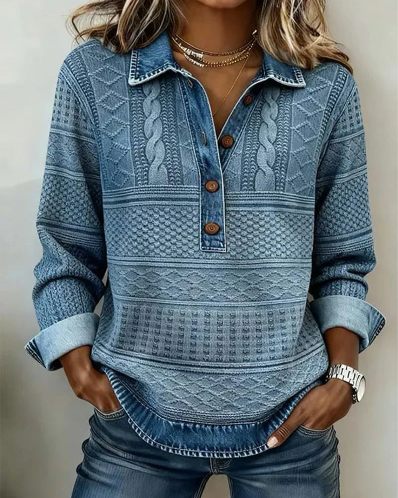 Isabel – Modisches Sweatshirt mit halber Knopfleiste und Klappe
