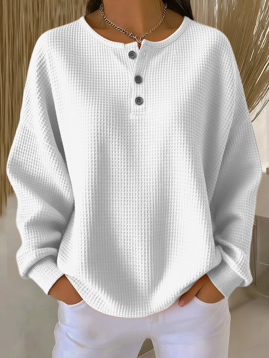 Nuria | Gemütlicher Waffelstrick-Henley-Pullover