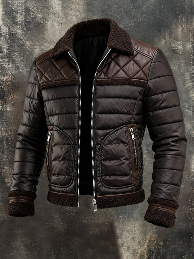 Dunkle Jacke mit warmem Sherpa-Kragen