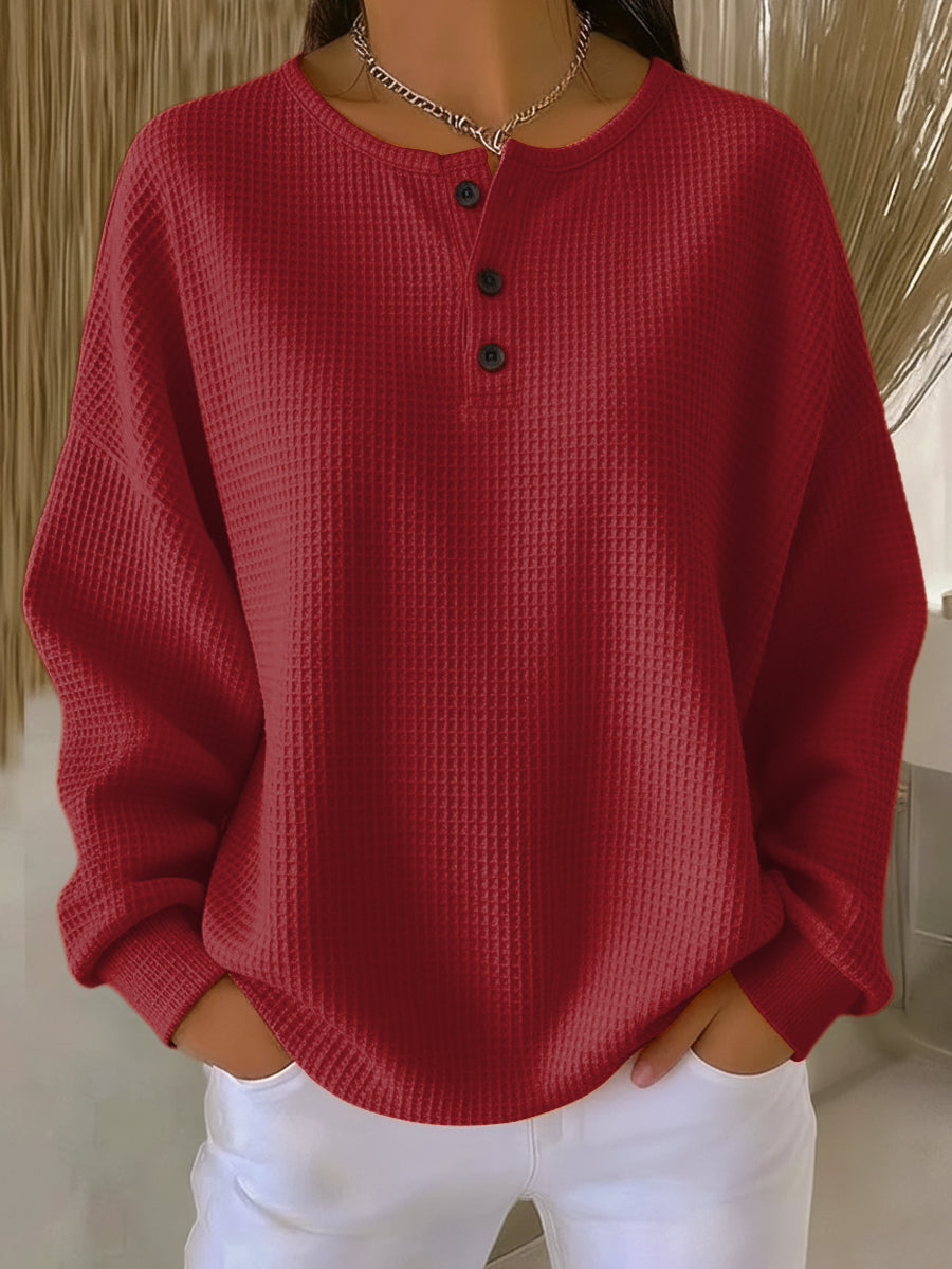 Nuria | Gemütlicher Waffelstrick-Henley-Pullover