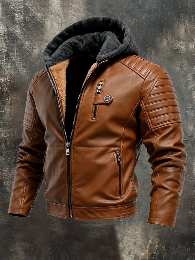 GEBRAUCHTE KUNSTLEDERJACKE MIT VORDERKAPUZE