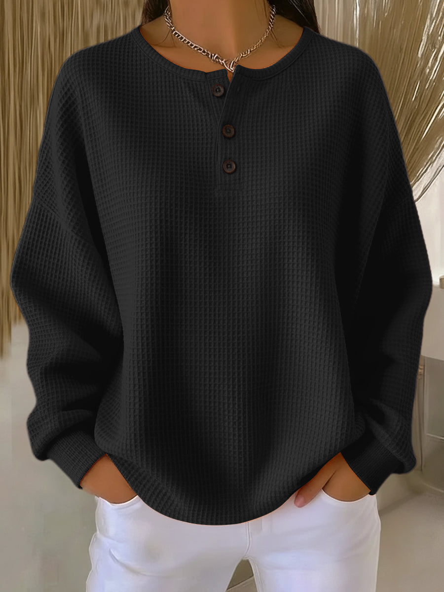 Nuria | Gemütlicher Waffelstrick-Henley-Pullover