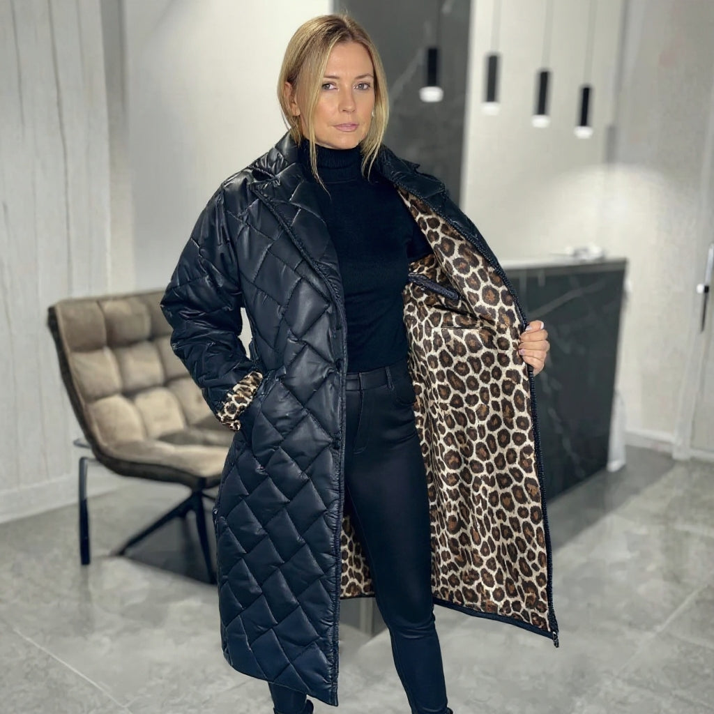 Beata | Reversible Steppmantel mit Leopardenfutter