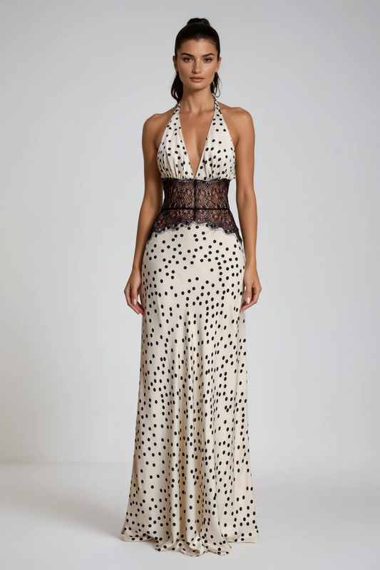 Clara™ | Abito lungo a pois con pizzo elegante