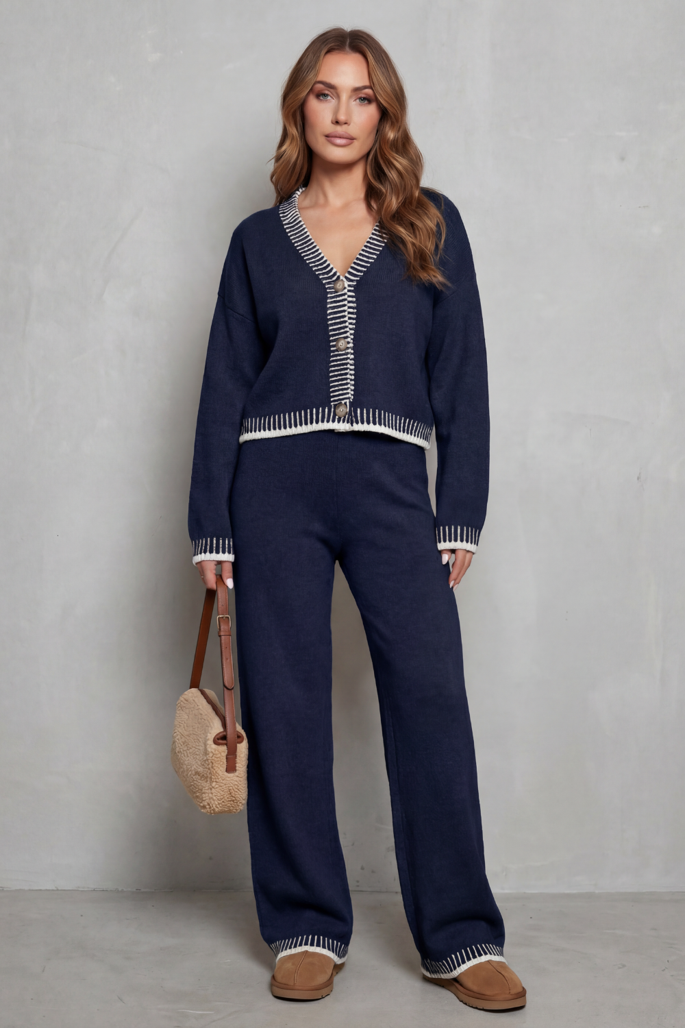 Amelia™ | Entspanntes Strickset mit Kontrastdetails