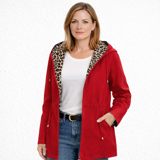 Adriana | Abrigo Reversible con Capucha y Estampado de Leopardo