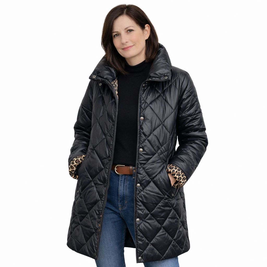 Beata | Reversible Steppmantel mit Leopardenfutter