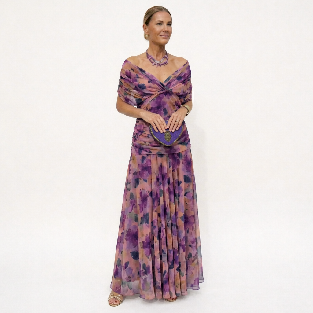 Velora™ | Langes geblümtes V-Ausschnitt-Kleid