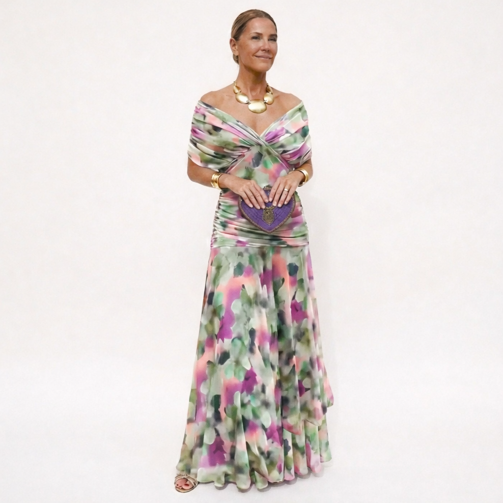 Velora™ | Langes geblümtes V-Ausschnitt-Kleid