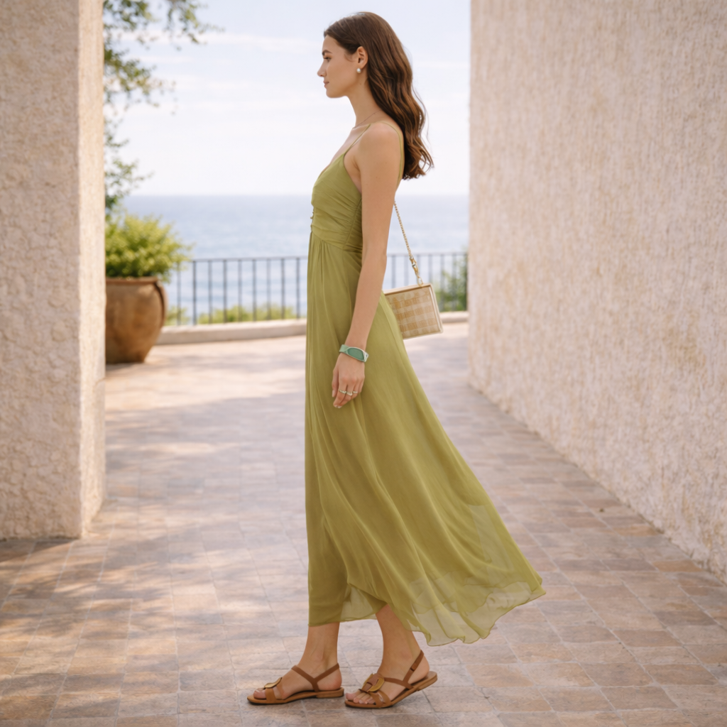 KLEID MAILAND™ | Ätherische Bewegung in Olivgrün