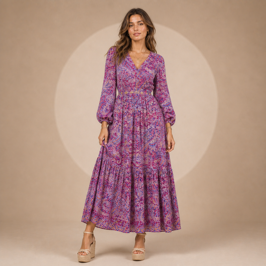 Lucía™ | Vestito Lungo Bohemien con Stampa Paisley