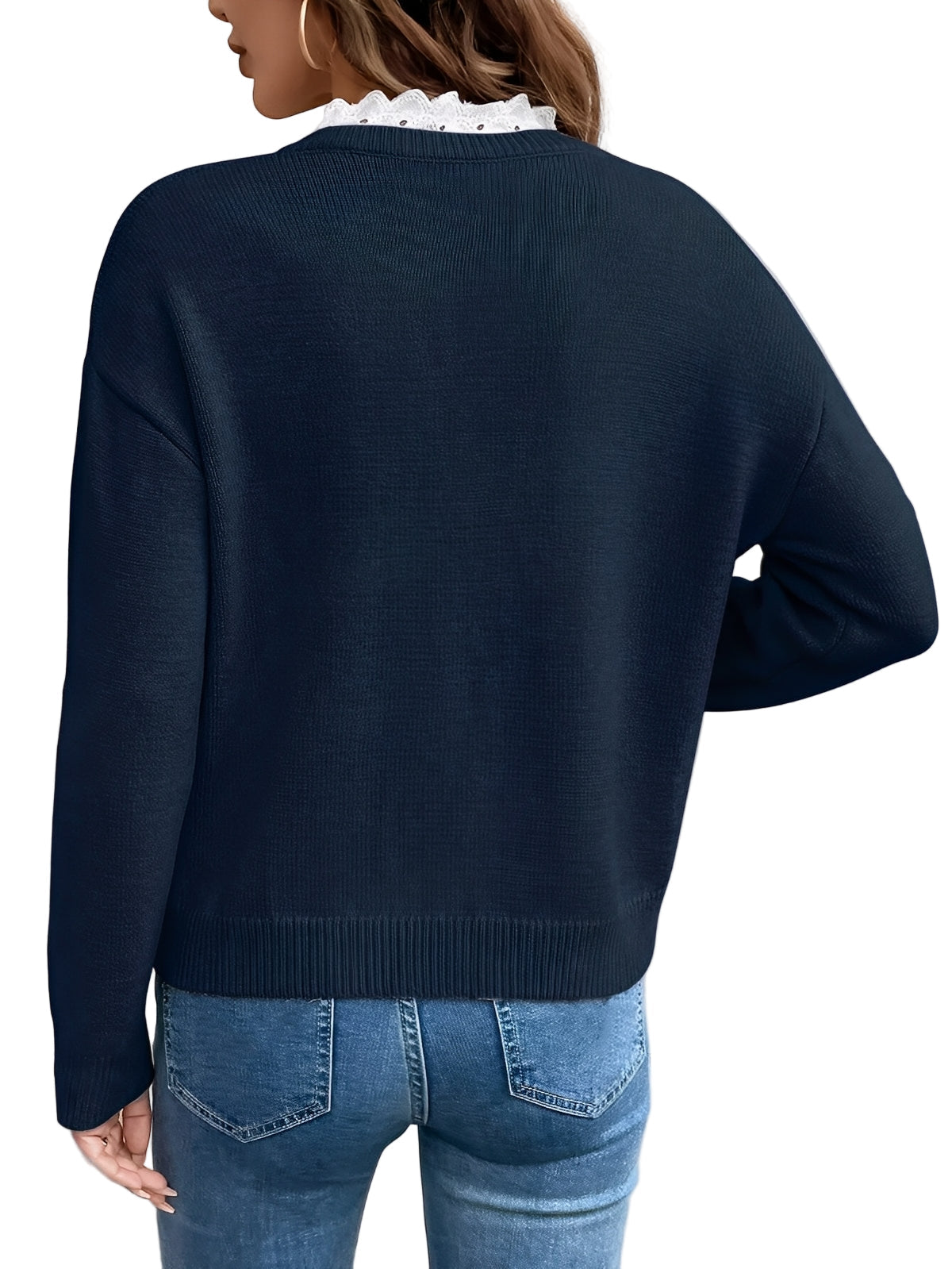 Céline | Schicker Strickpullover mit elegantem Spitzenkragen