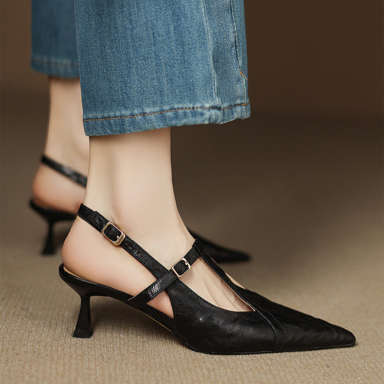 Echte Leder-High Heels in Schwarz