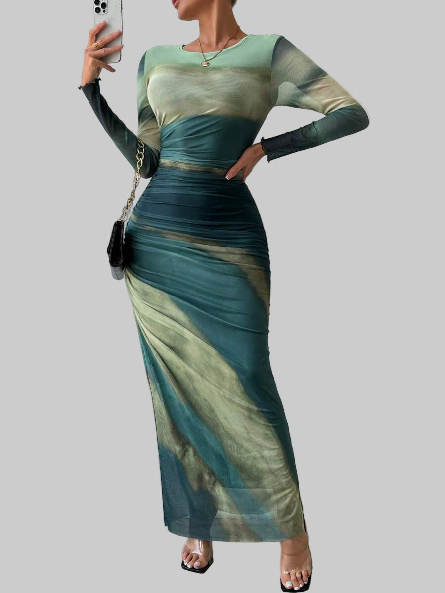 Natalia | Bedrucktes, bequemes, langärmliges Maxikleid im Bodycon-Stil