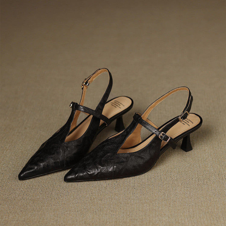 Echte Leder-High Heels in Schwarz