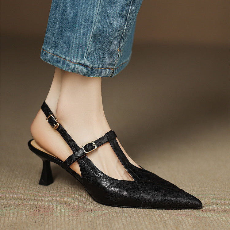 Echte Leder-High Heels in Schwarz