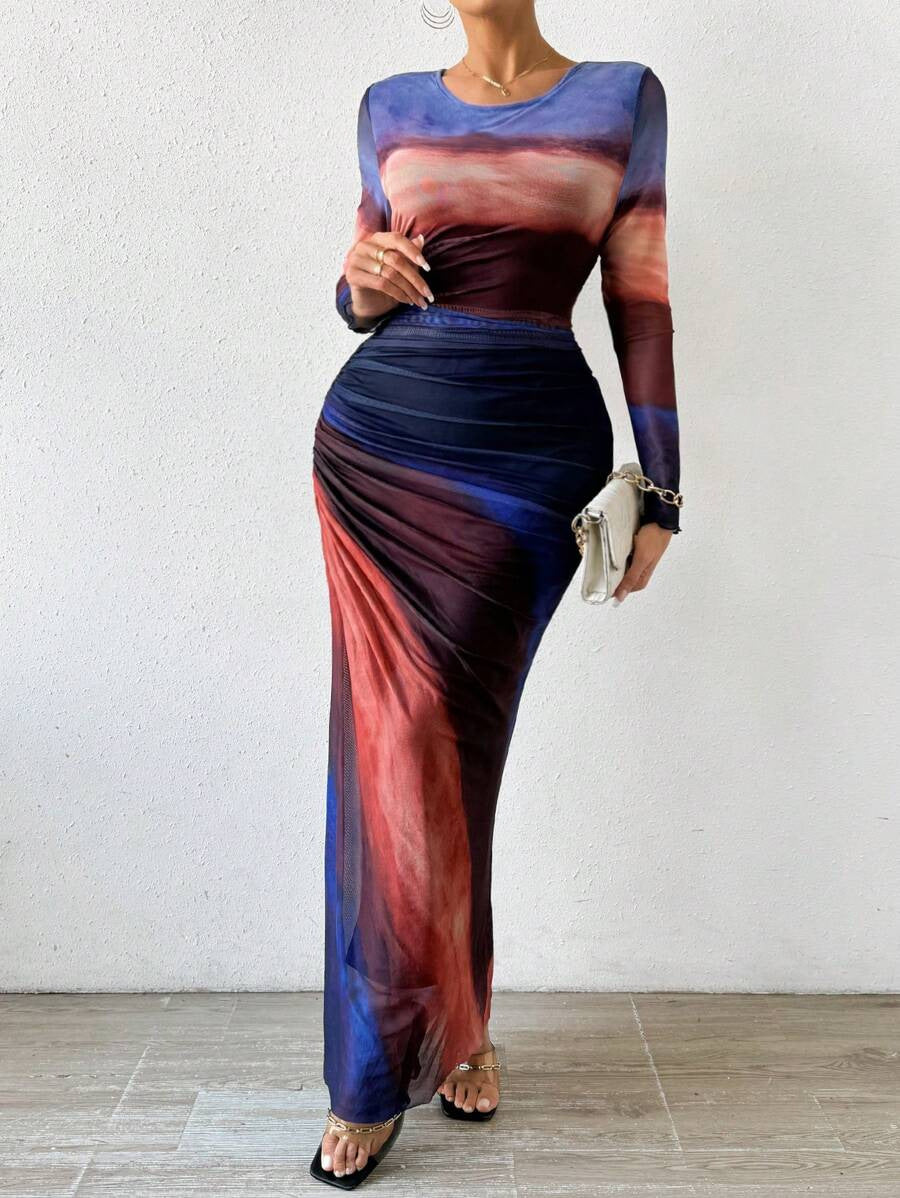 Natalia | Bedrucktes, bequemes, langärmliges Maxikleid im Bodycon-Stil