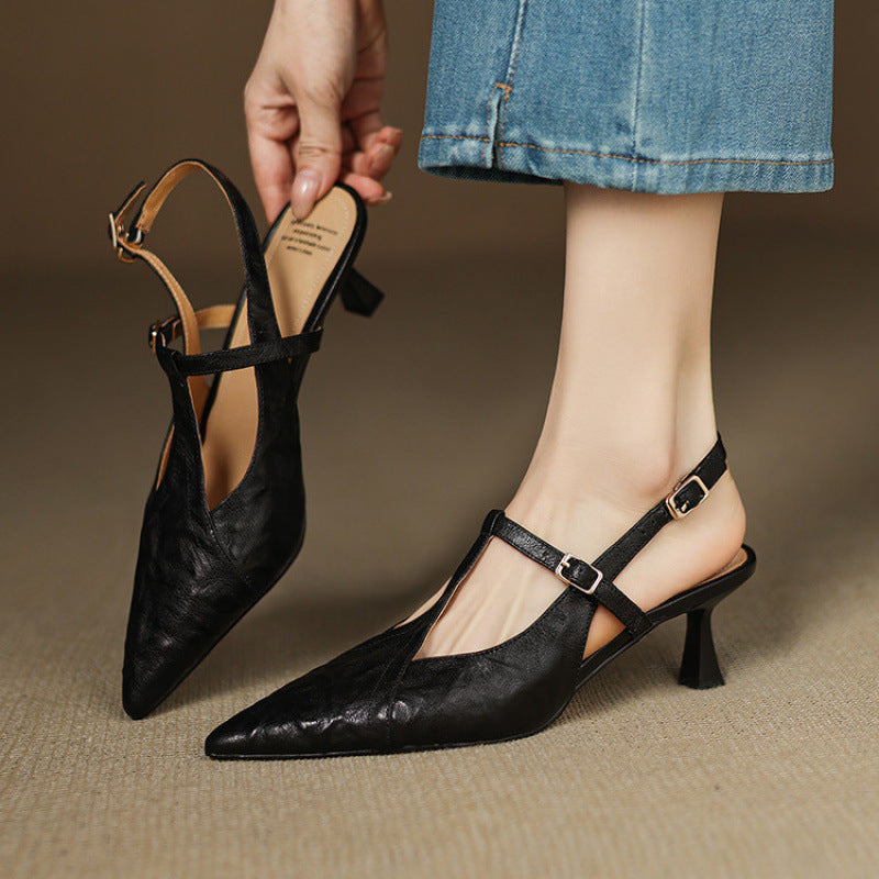 Echte Leder-High Heels in Schwarz