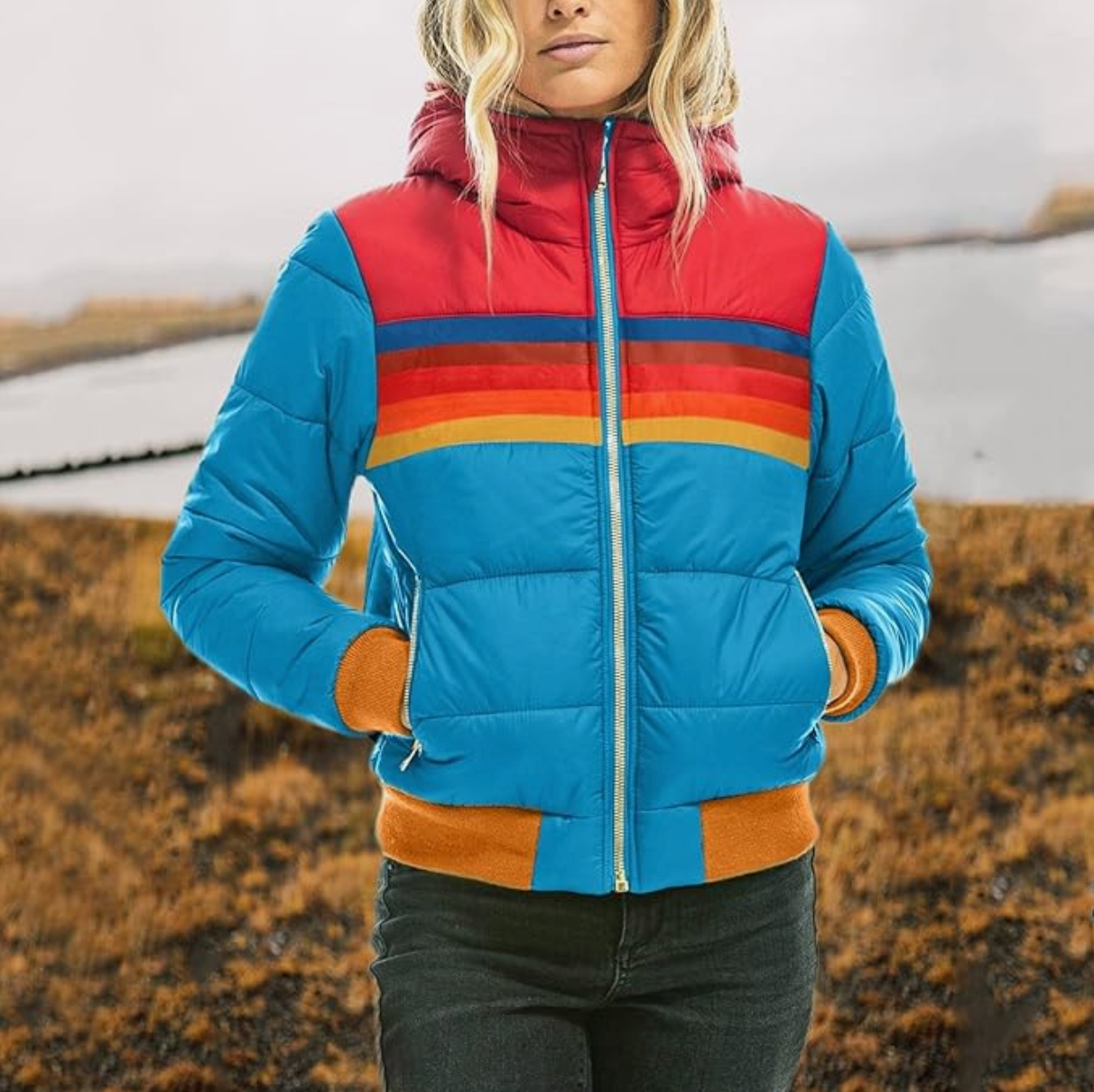 Ines - Retro-Jacke mit Kunstfellkapuze