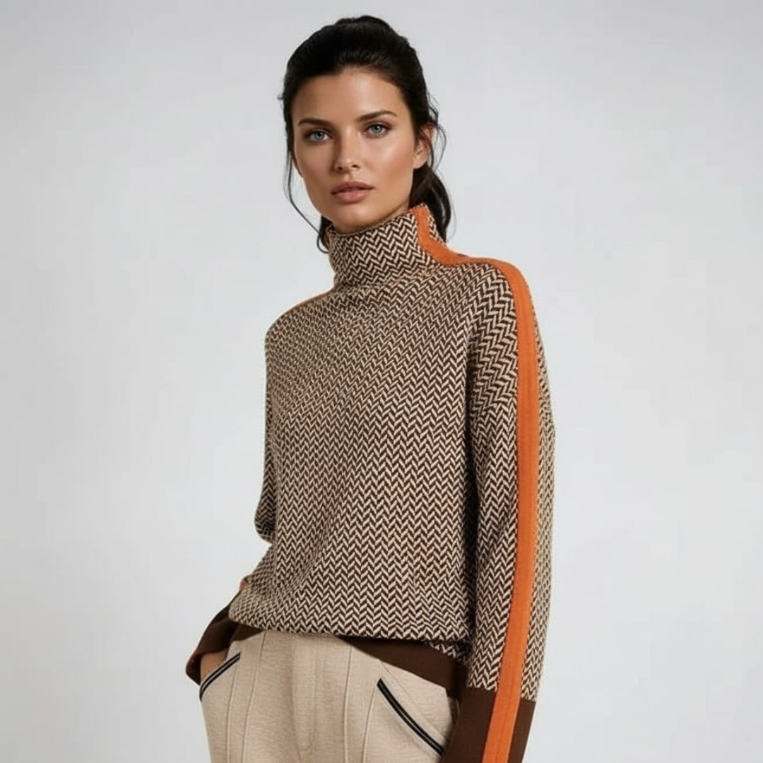 Elara | Rollkragenpullover mit Kontraststreifen