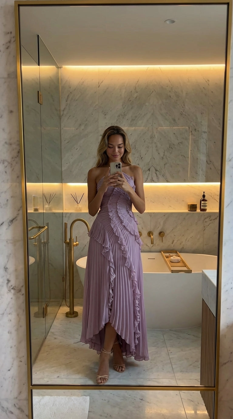 Lavendelfarbenes Imperiales Kleid | Romantische Eleganz mit Bewegung