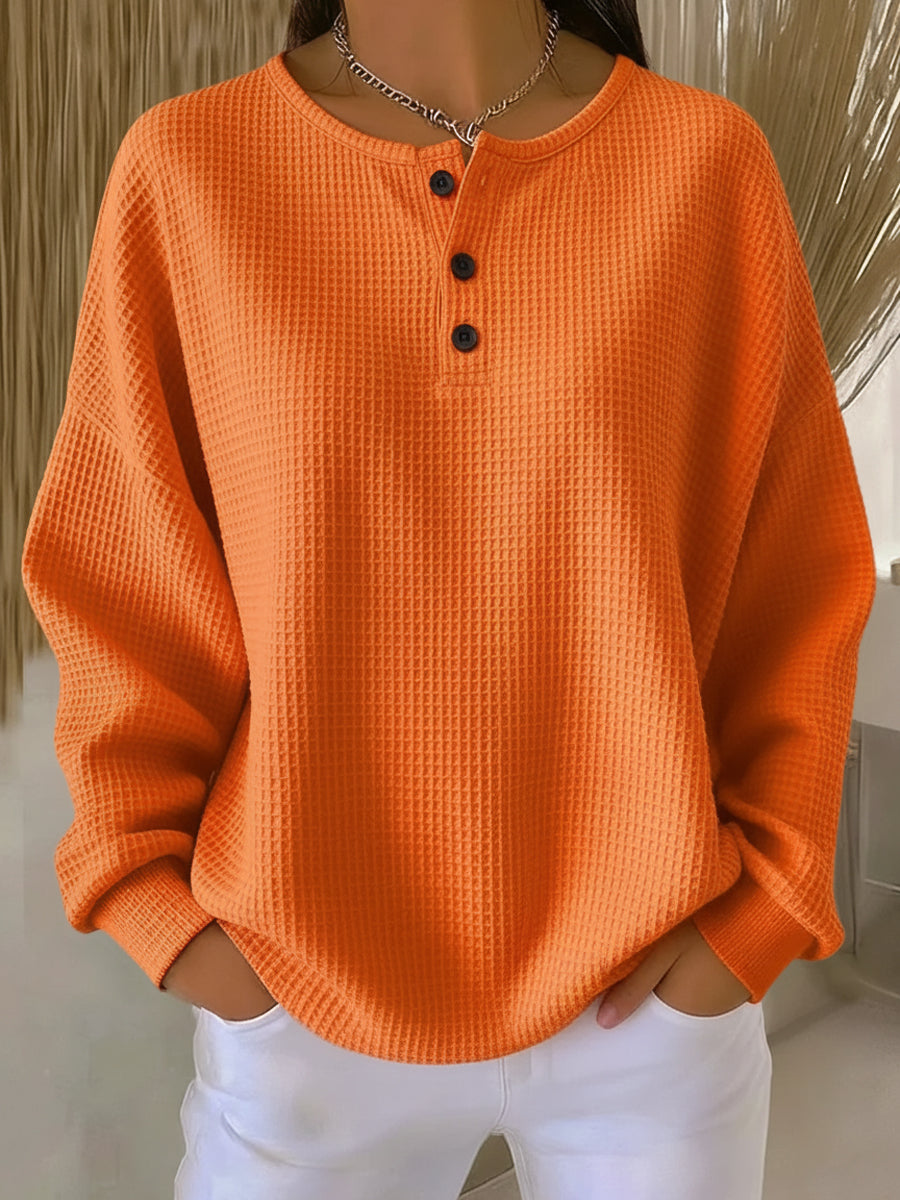Nuria | Gemütlicher Waffelstrick-Henley-Pullover