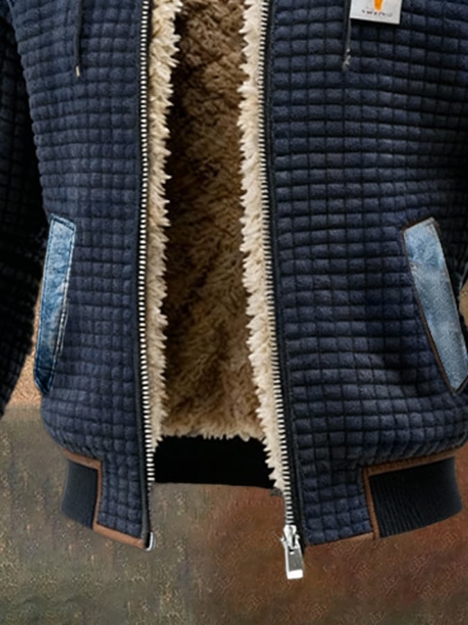SCHWARZE JACKE MIT FUTTER UND DENIM-DETAILS