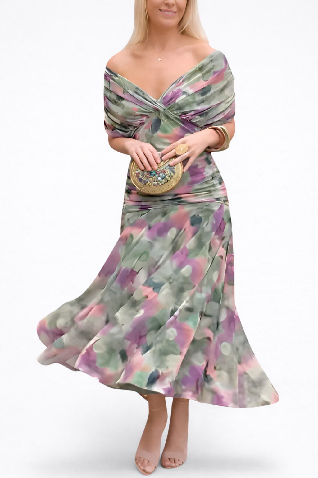 Velora™ | Langes geblümtes V-Ausschnitt-Kleid